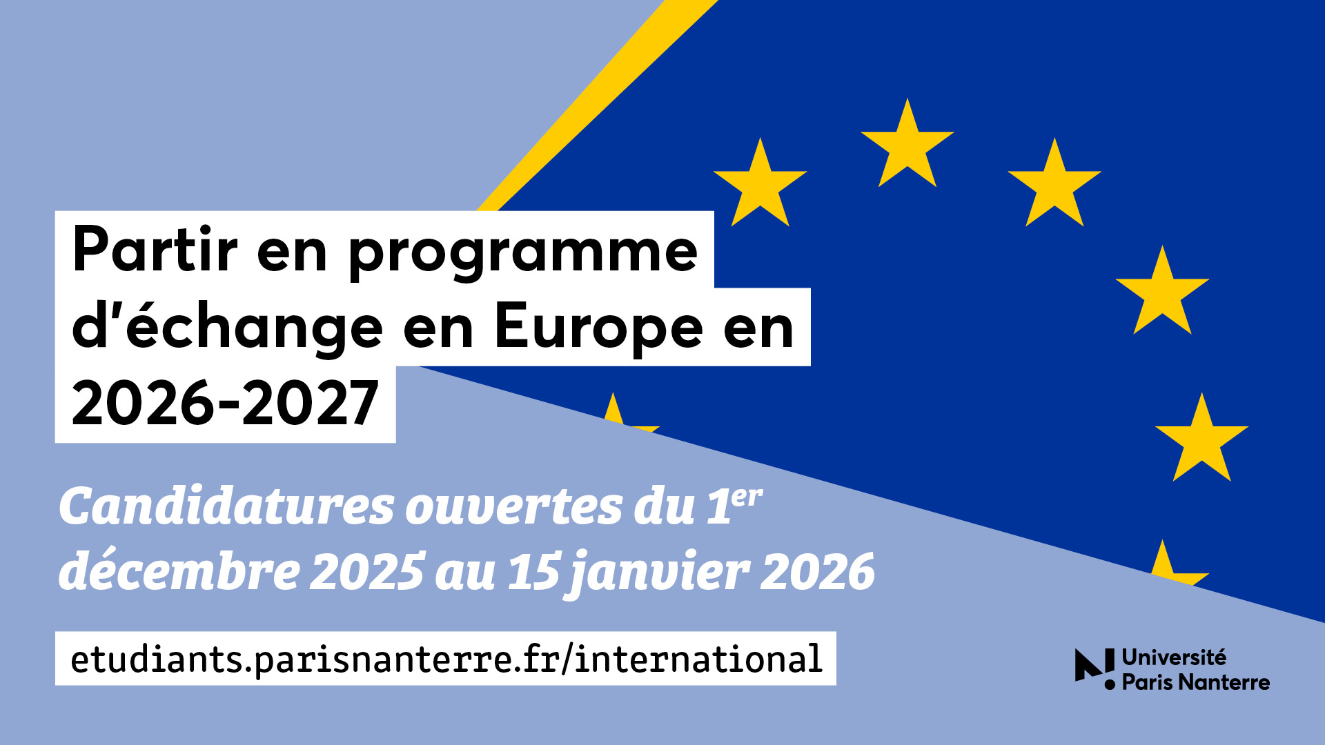 Appel à candidatures : partez en programme d'échange en Europe en 2026/27